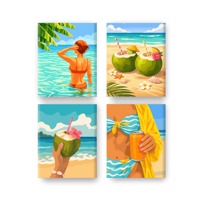 4 Mini Paintings | Kokosnoot & Strand Set