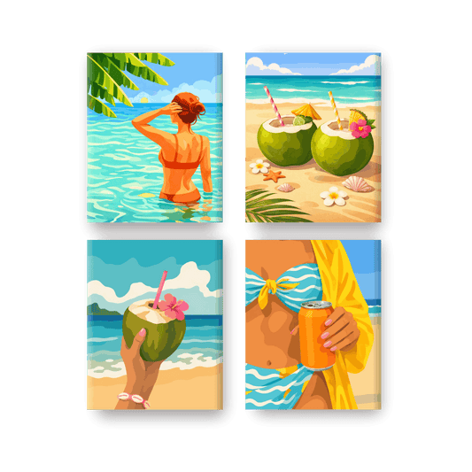 4 Mini Paintings | Kokosnoot & Strand Set