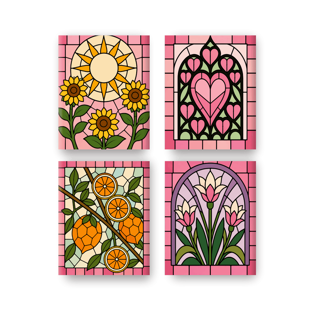 4 Mini Paintings | Glas-in-lood Set