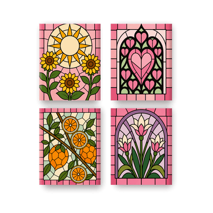 4 Mini Paintings | Glas-in-lood Set