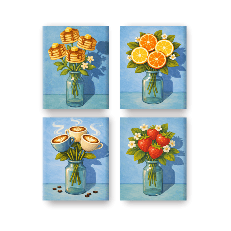 4 Mini Paintings | Fantasy Bloemen Set- Schilderen op nummers