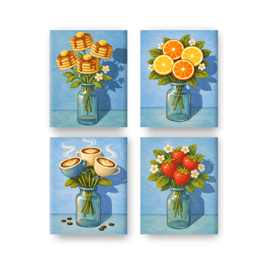 4 Mini Paintings | Fantasy Bloemen Set- Schilderen op nummers