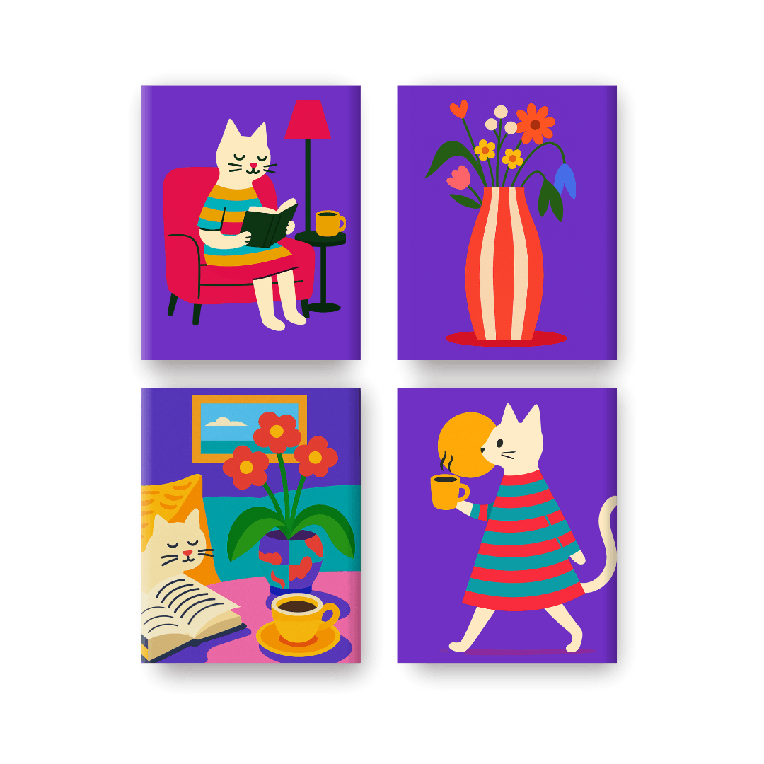 4 Mini Paintings | Gezellig Kat Leven Set