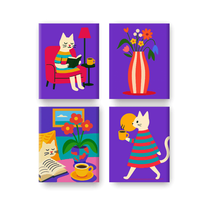 4 Mini Paintings | Gezellig Kat Leven Set
