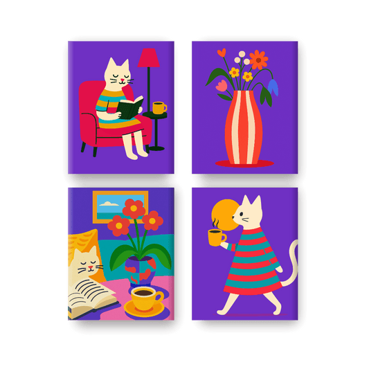 4 Mini Paintings | Gezellig Kat Leven Set