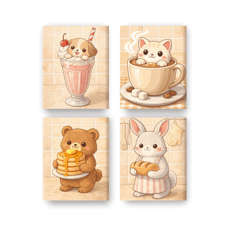4 Mini Paintings | Schattige Dieren Set- Schilderen op nummers