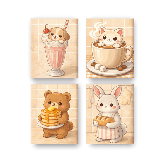 4 Mini Paintings | Schattige Dieren Set- Schilderen op nummers