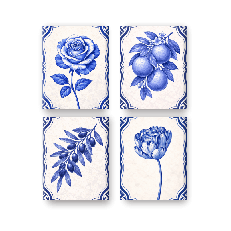 4 Mini Paintings | Delfts Blauwe Planten Set- Schilderen op nummers