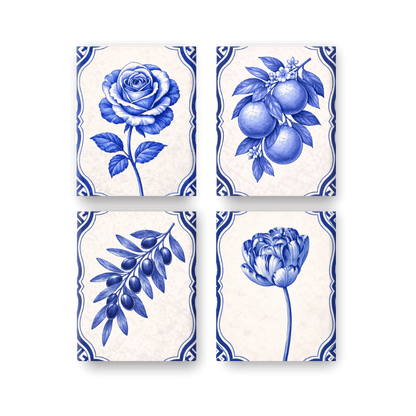 4 Mini Paintings | Delfts Blauwe Planten Set- Schilderen op nummers