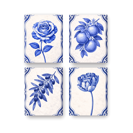 4 Mini Paintings | Delfts Blauwe Planten Set- Schilderen op nummers