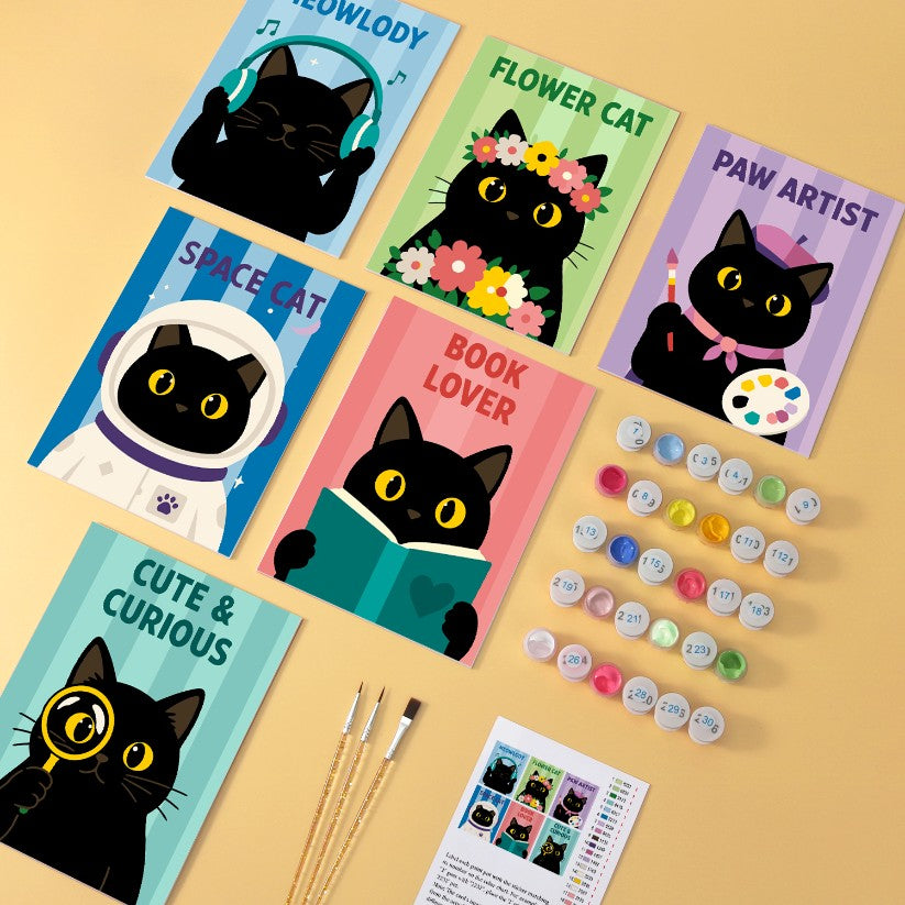 6 Houten Plaat Mini Paintings – Kat van Alle Markten Set