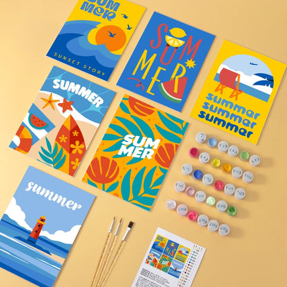 6 Houten Plaat Mini Paintings – Zomerse Zonsondergang Set