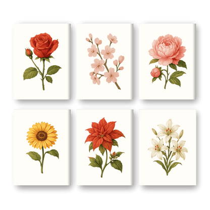 Schilder Op Nummers - 6 Mini Paintings | Bloemen & rozen set