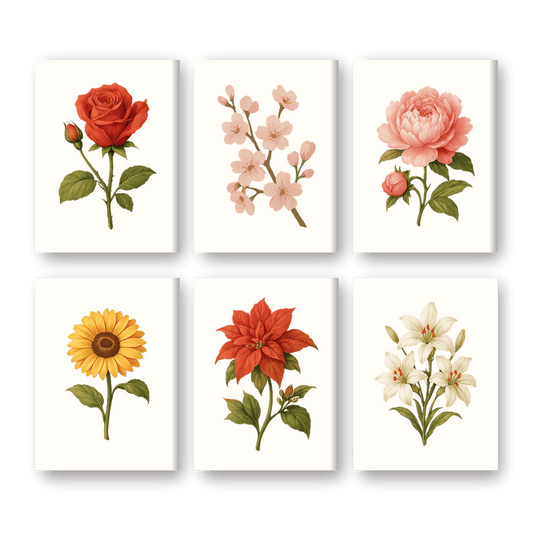 Schilder Op Nummers - 6 Mini Paintings | Bloemen & rozen set