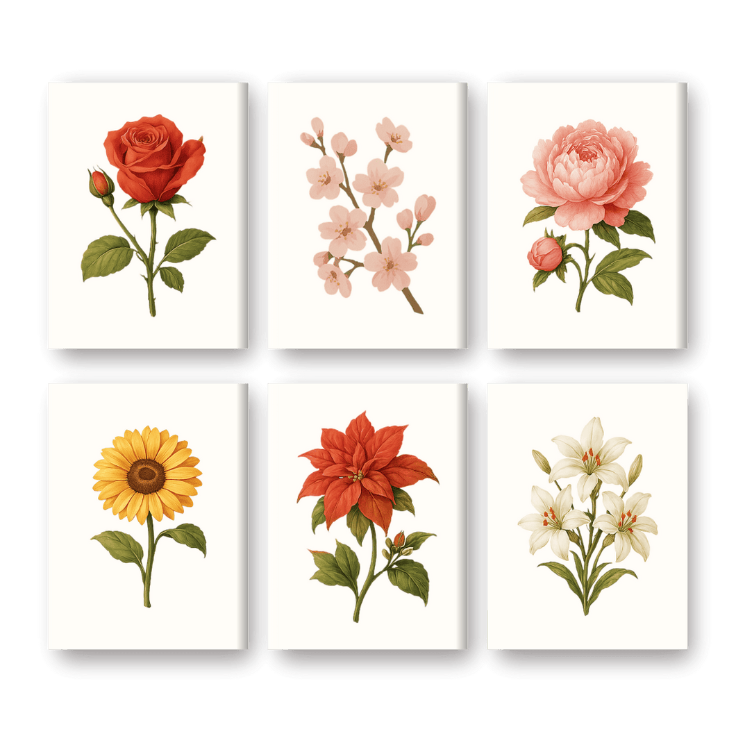 6 Mini Paintings |  Bloemen & rozen set