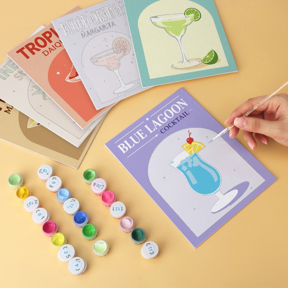 6 Houten Plaat Mini Paintings – Kleurrijke Cocktails Set