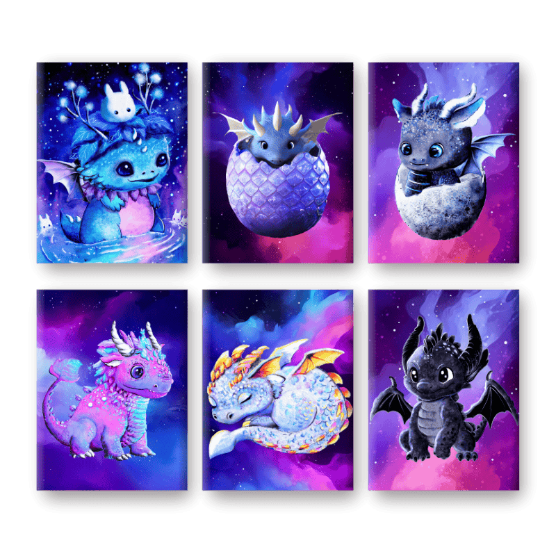 Schilder Op Nummers   6 Mini Paintings | Little Dragons set   By Tiny Tami