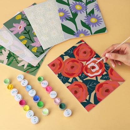 6 Houten Plaat Mini Paintings – Krachtige Bloemen Set