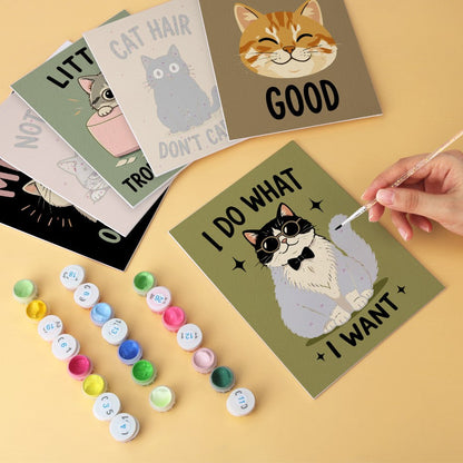 6 Houten Plaat Mini Paintings – Ondeugende Katten Set