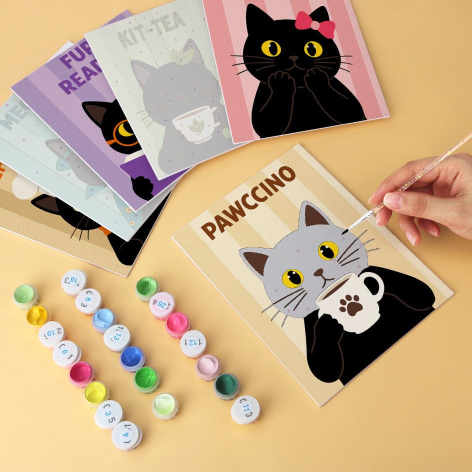 6 Houten Plaat Mini Paintings – Koffie & Snorharen Set