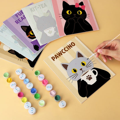 6 Houten Plaat Mini Paintings – Koffie & Snorharen Set