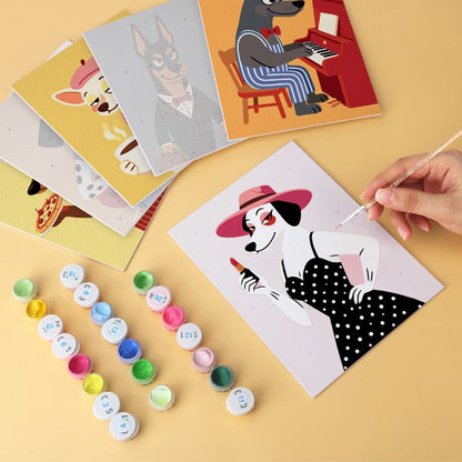 6 Houten Plaat Mini Paintings – Deftige Honden Set