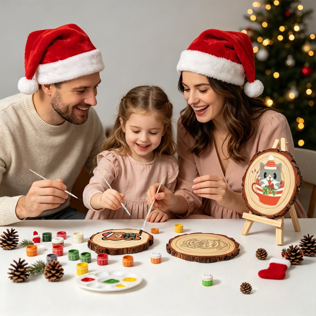 Schilder op Nummer Boomschijf - Kat in kerstkopje