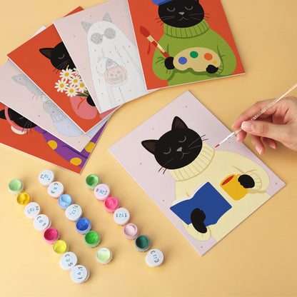 6 Houten Plaat Mini Paintings – Gezellig Kattenseizoen Set