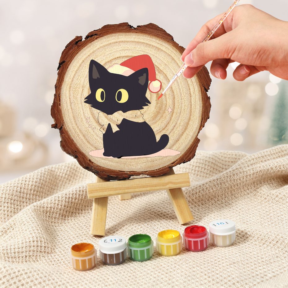 Schilder op Nummer Boomschijf - Kerstkat