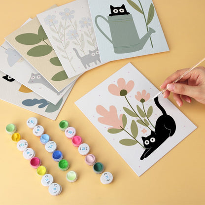 6 Houten Plaat Mini Paintings – Katten tussen Planten Set