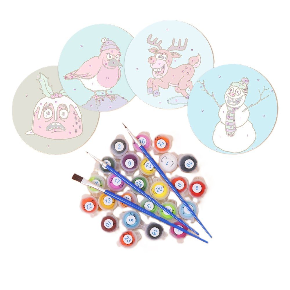 4 Schilder op Nummer Onderzetters - Gekke kerst set