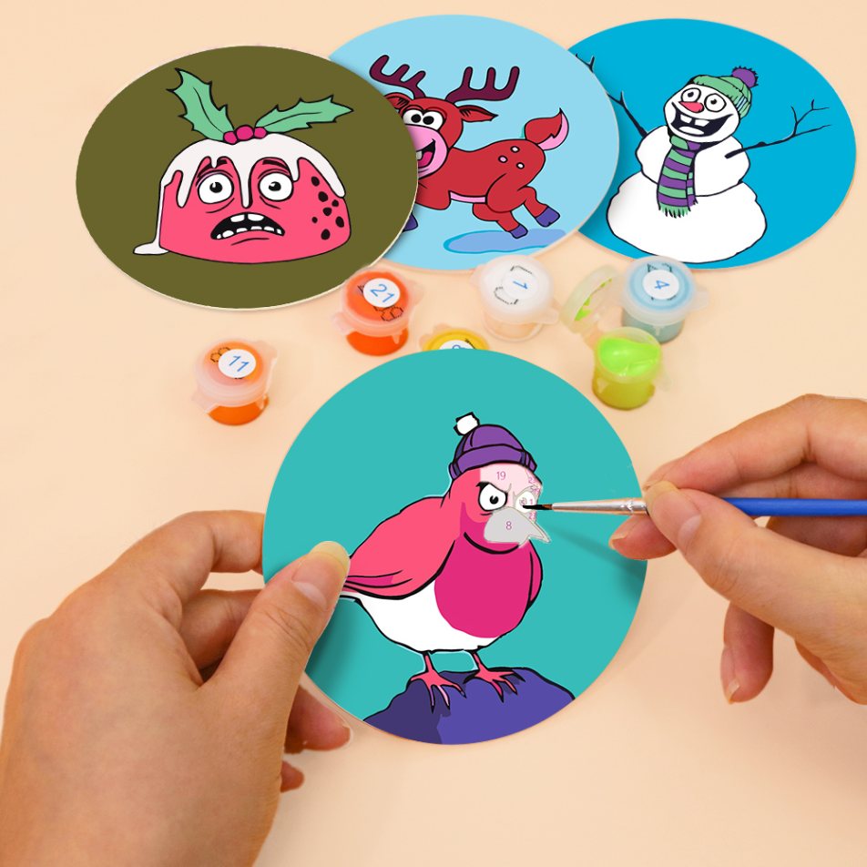 4 Schilder op Nummer Onderzetters - Gekke kerst set