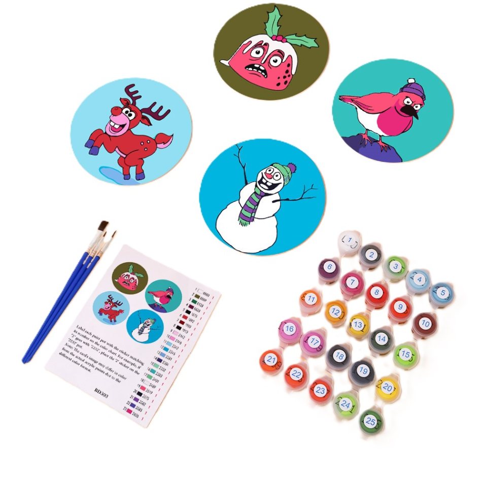 4 Schilder op Nummer Onderzetters - Gekke kerst set