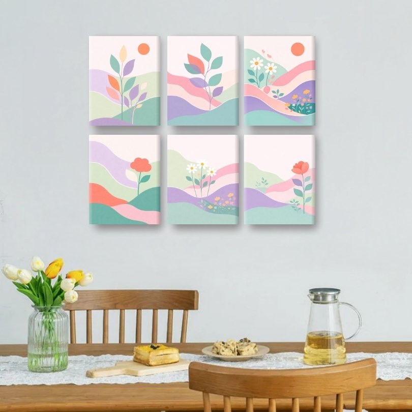 6 Mini Paintings | Pastel Landschappen Set