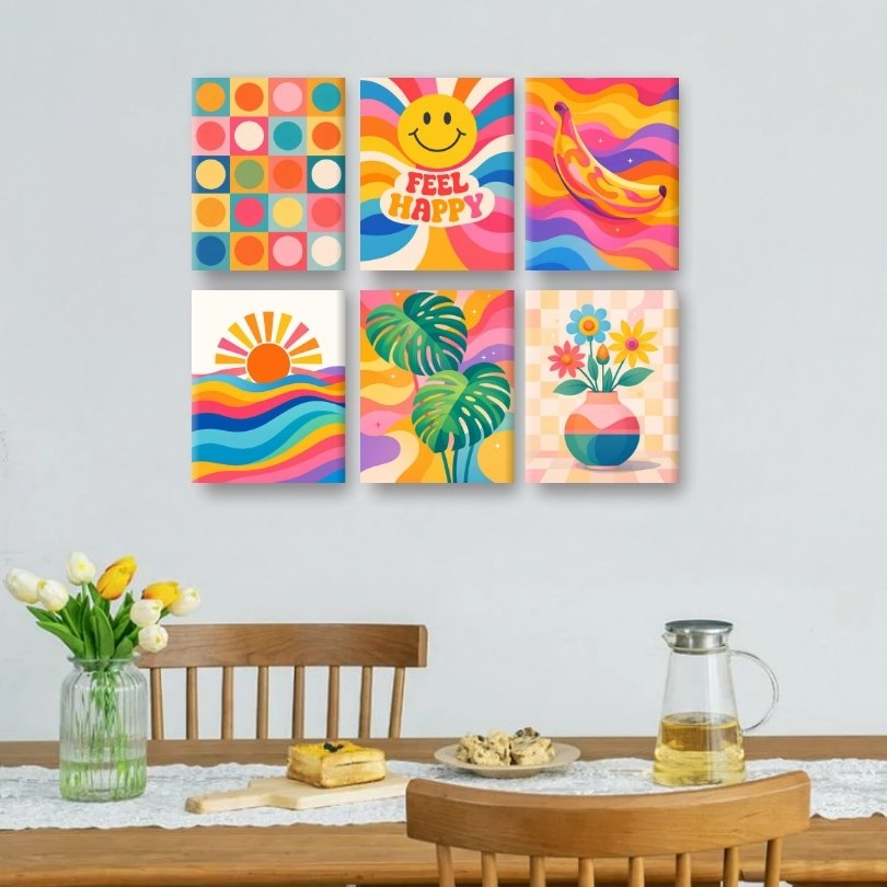 6 Mini Paintings | Regenboog Retro Set
