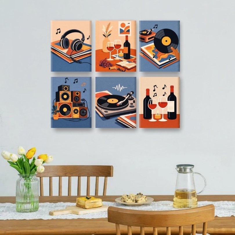 6 Mini Paintings | Muziek & Wijn Set