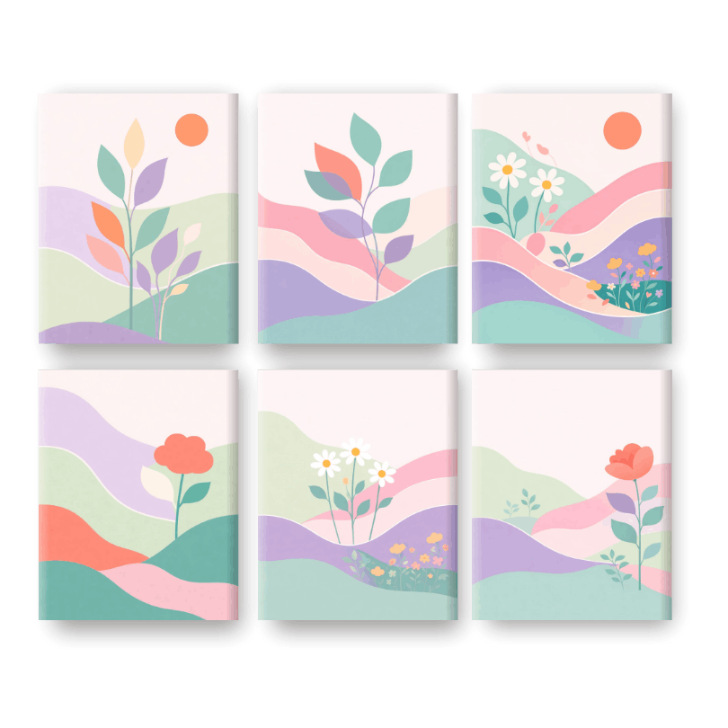 6 Mini Paintings | Pastel Landschappen Set- Schilderen op nummers