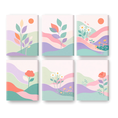 6 Mini Paintings | Pastel Landschappen Set- Schilderen op nummers