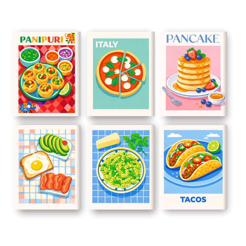 6 Mini Paintings | Favoriete Eten Set- Schilderen op nummers
