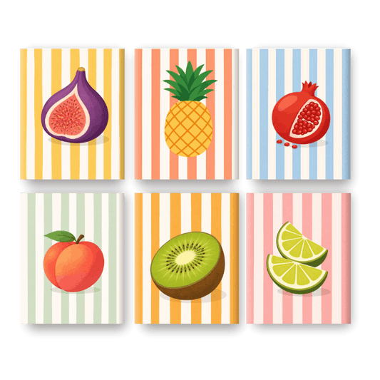 6 Mini Paintings | Gestreepte Vruchten Set- Schilderen op nummers