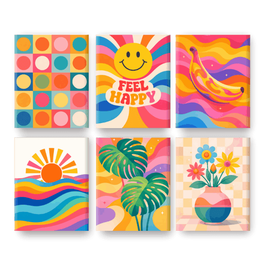 6 Mini Paintings | Regenboog Retro Set- Schilderen op nummers