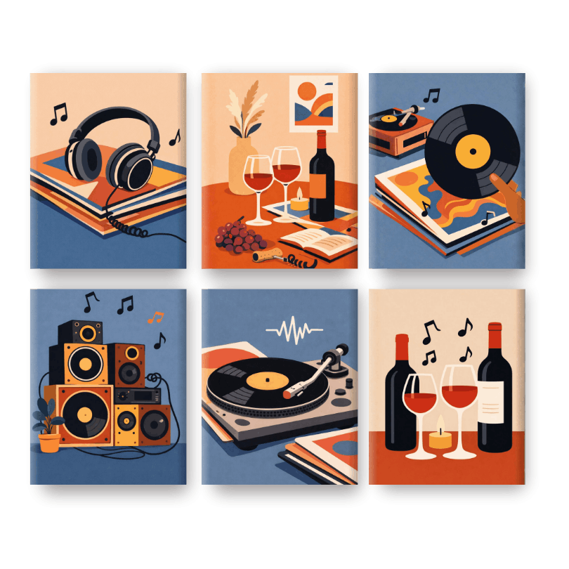 6 Mini Paintings | Muziek & Wijn Set- Schilderen op nummers