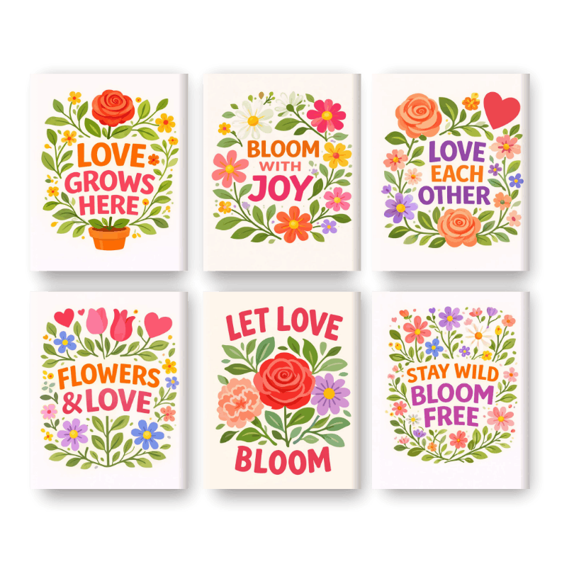 6 Mini Paintings | Bloeiende Quotes Set- Schilderen op nummers