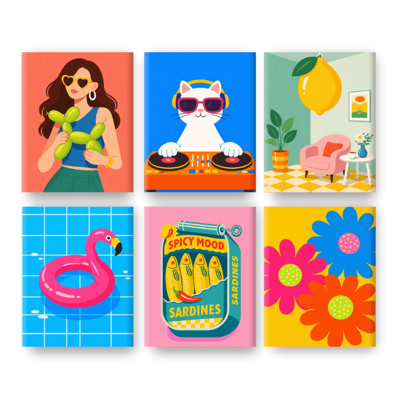 6 Mini Paintings | Leuk & Funky Set- Schilderen op nummers