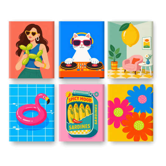 6 Mini Paintings | Leuk & Funky Set- Schilderen op nummers