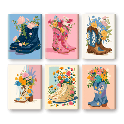 6 Mini Paintings | Bloemenlaarzen Set