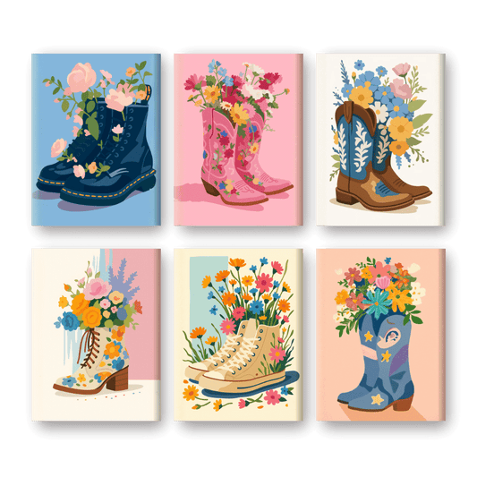 6 Mini Paintings | Bloemenlaarzen Set