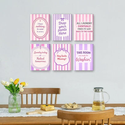 6 Mini Schilderijen | Wasruimte Quotes Set