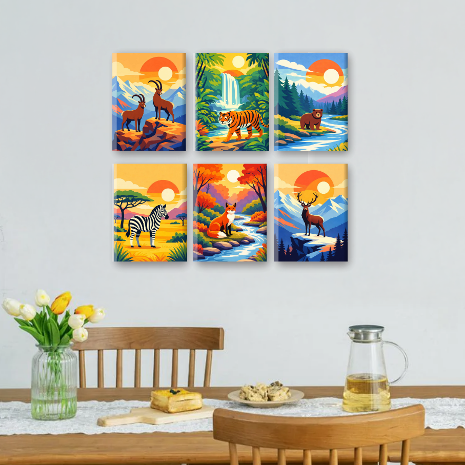 6 Mini Paintings | Dieren & Landschappen Set