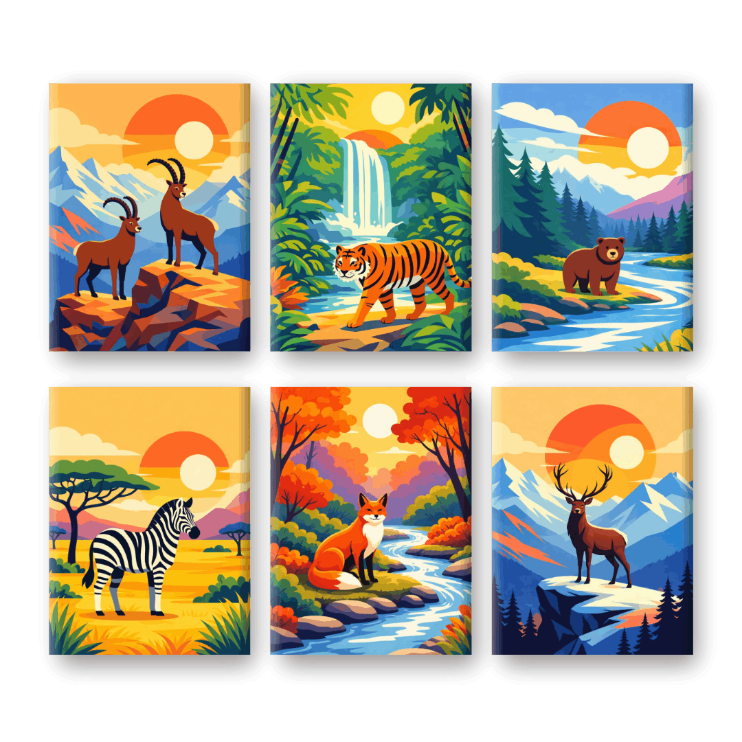 6 Mini Paintings | Dieren & Landschappen Set- Schilderen op nummers